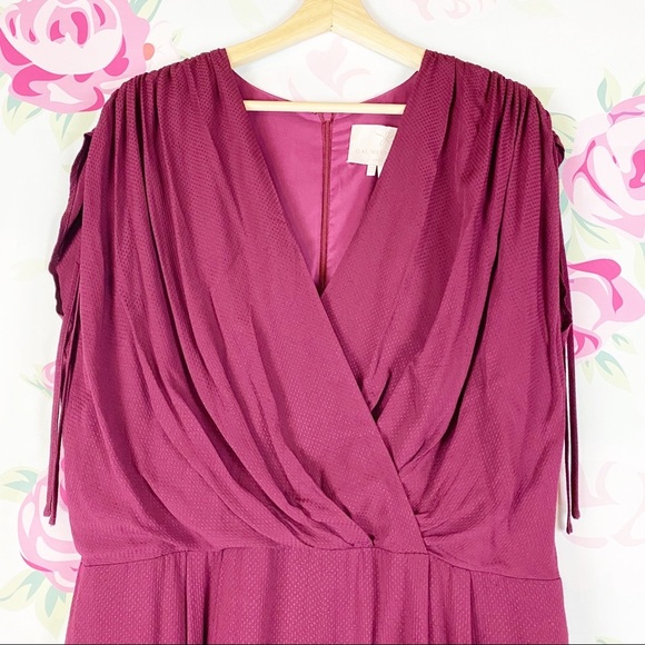 NEW Gal Meets Glam Luella Maroon Wine Burgundy Ruched Crop Jumpsuit 18 - Picture 5 of 11